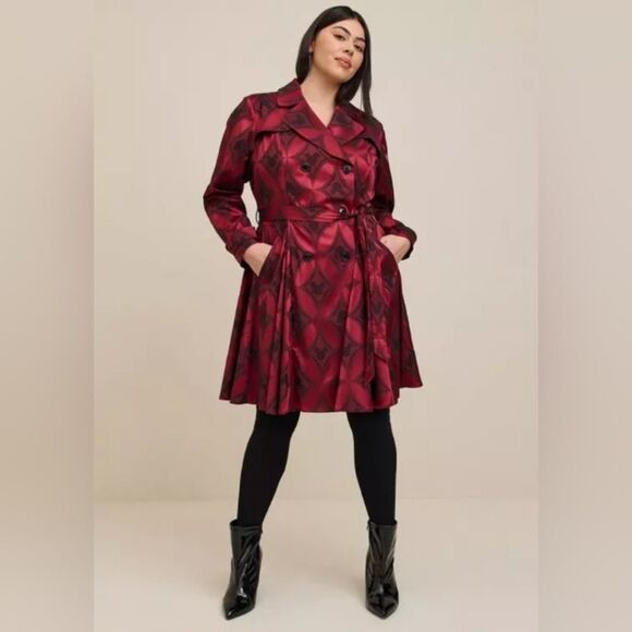 Torrid Disney Mickey Jacquard Swing red Trench Coat 6X - Picture 1 of 10